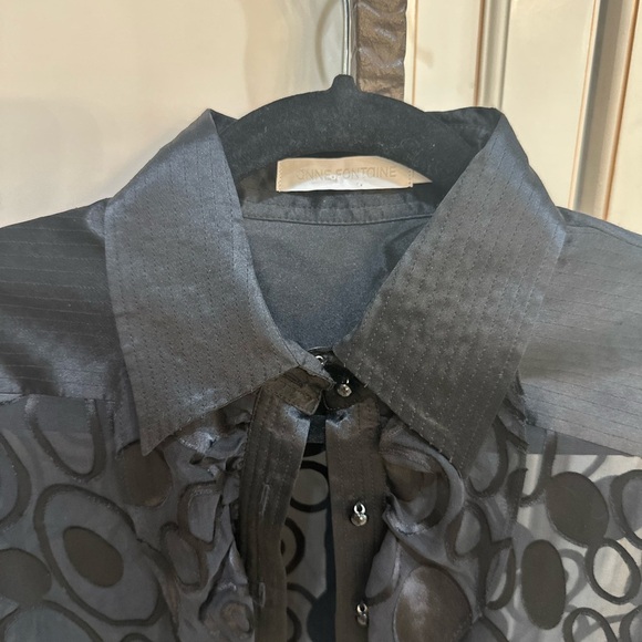 ANNE FONTAINE Prisme Black Polyamide Blend Mesh Button Up Blouse (T3) - Picture 2 of 5